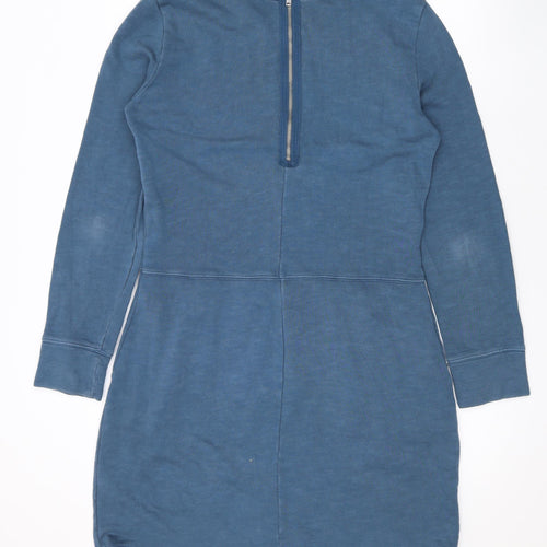 Gap Womens Blue Cotton Pencil Dress Size M Round Neck Zip