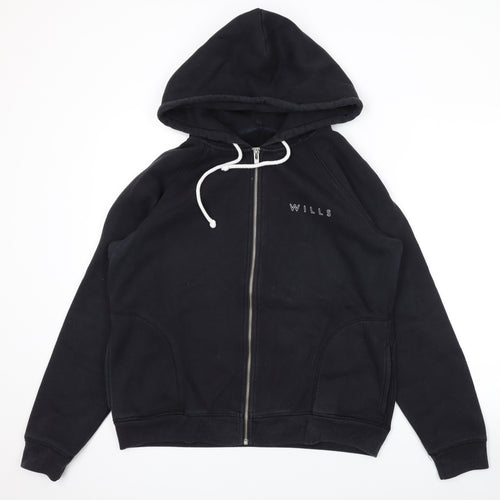 Jack Wills Womens Black Cotton Full Zip Hoodie Size 14 Zip