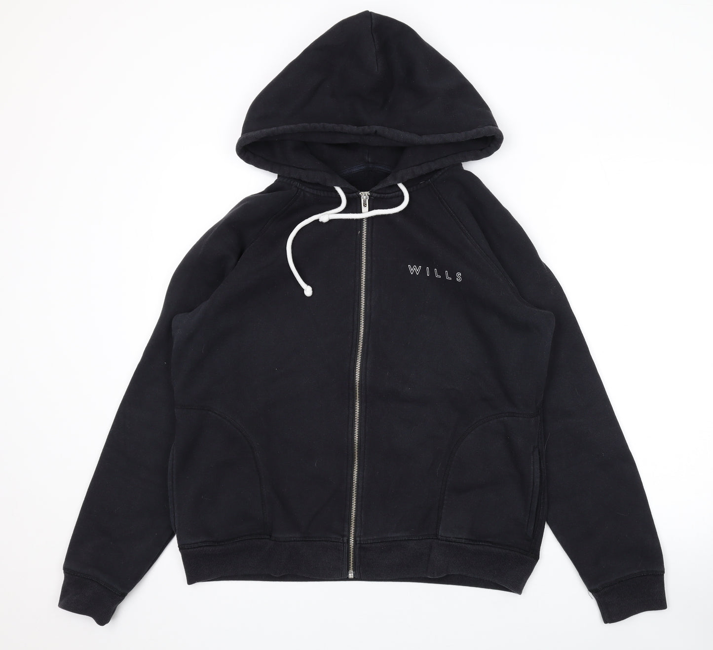 Jack Wills Womens Black Cotton Full Zip Hoodie Size 14 Zip