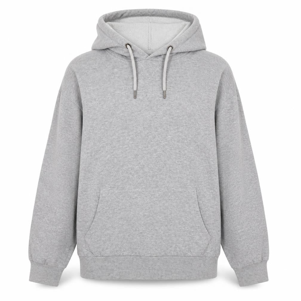 Front view of ASOS women’s grey cotton pullover hoodie, size UK 6, pullover