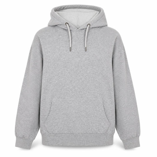 Front view of ASOS women’s grey cotton pullover hoodie, size UK 6, pullover