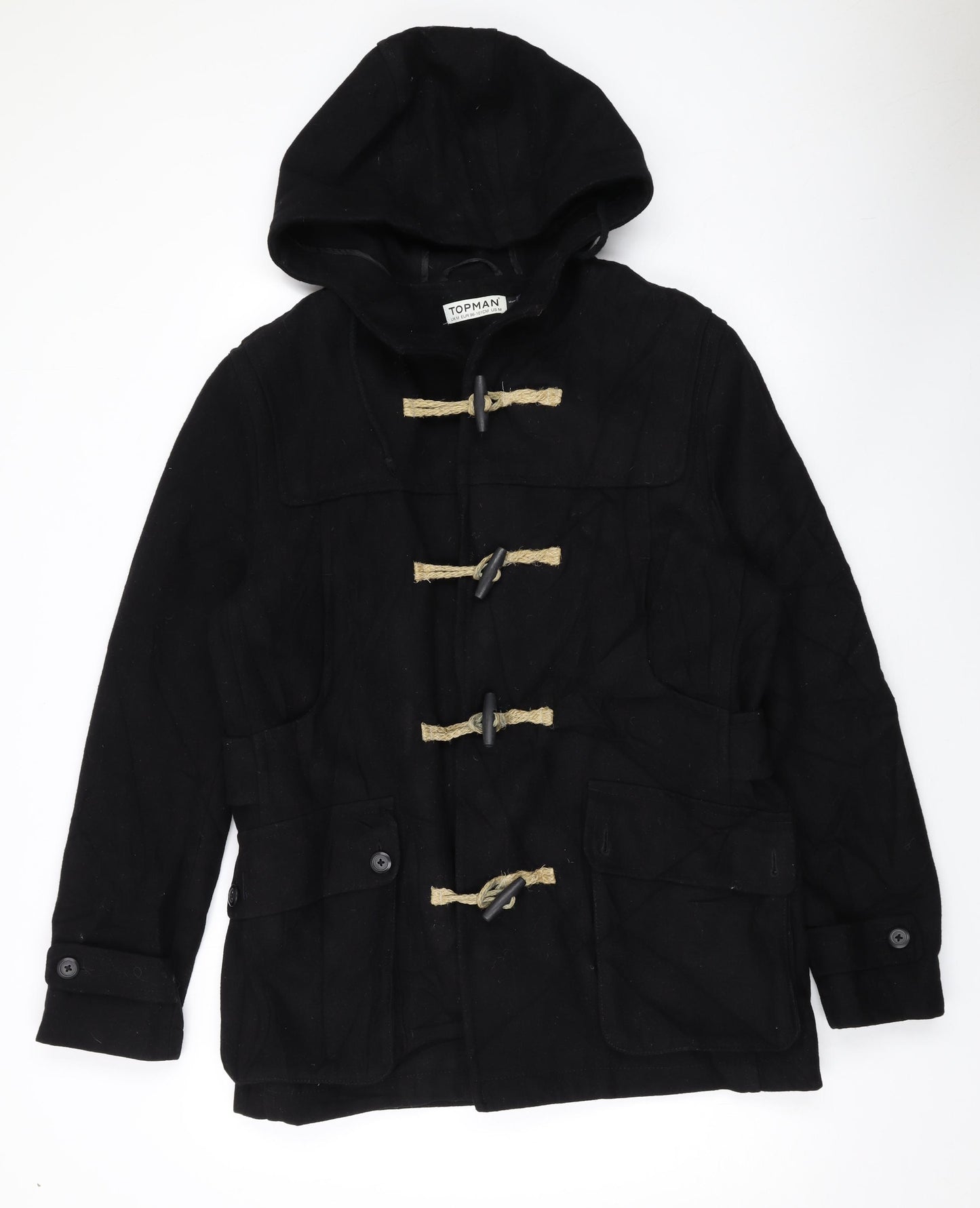 Topman Mens Black Overcoat Coat Size M Snap
