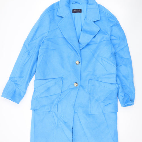 Marks and Spencer Womens Blue Overcoat Coat Size 10 Button