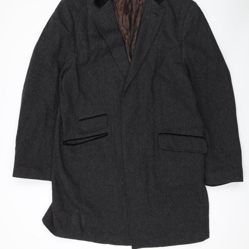 Ventuno Mens Grey Herringbone Overcoat Coat Size 44 Button