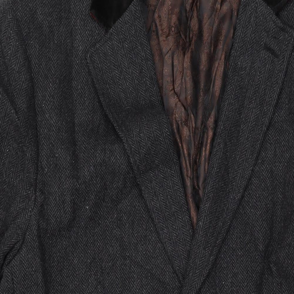 Ventuno Mens Grey Herringbone Overcoat Coat Size 44 Button