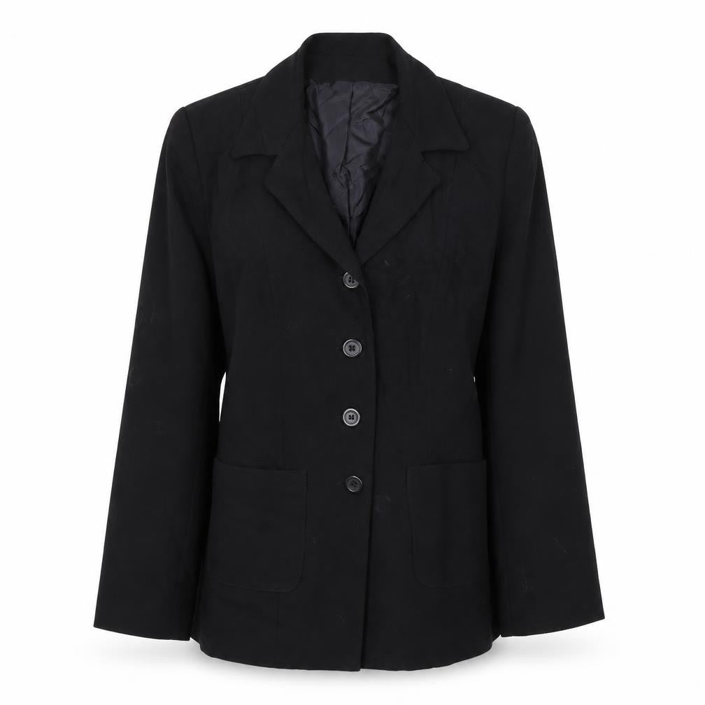 Front view of Anne Brooks women’s black jacket blazer, size UK 6, button