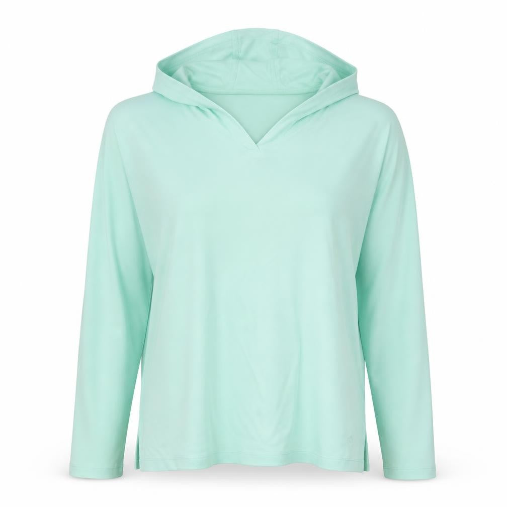 Front view of Isaac Mizrahi women’s blue cotton pullover hoodie, size XL, pullover