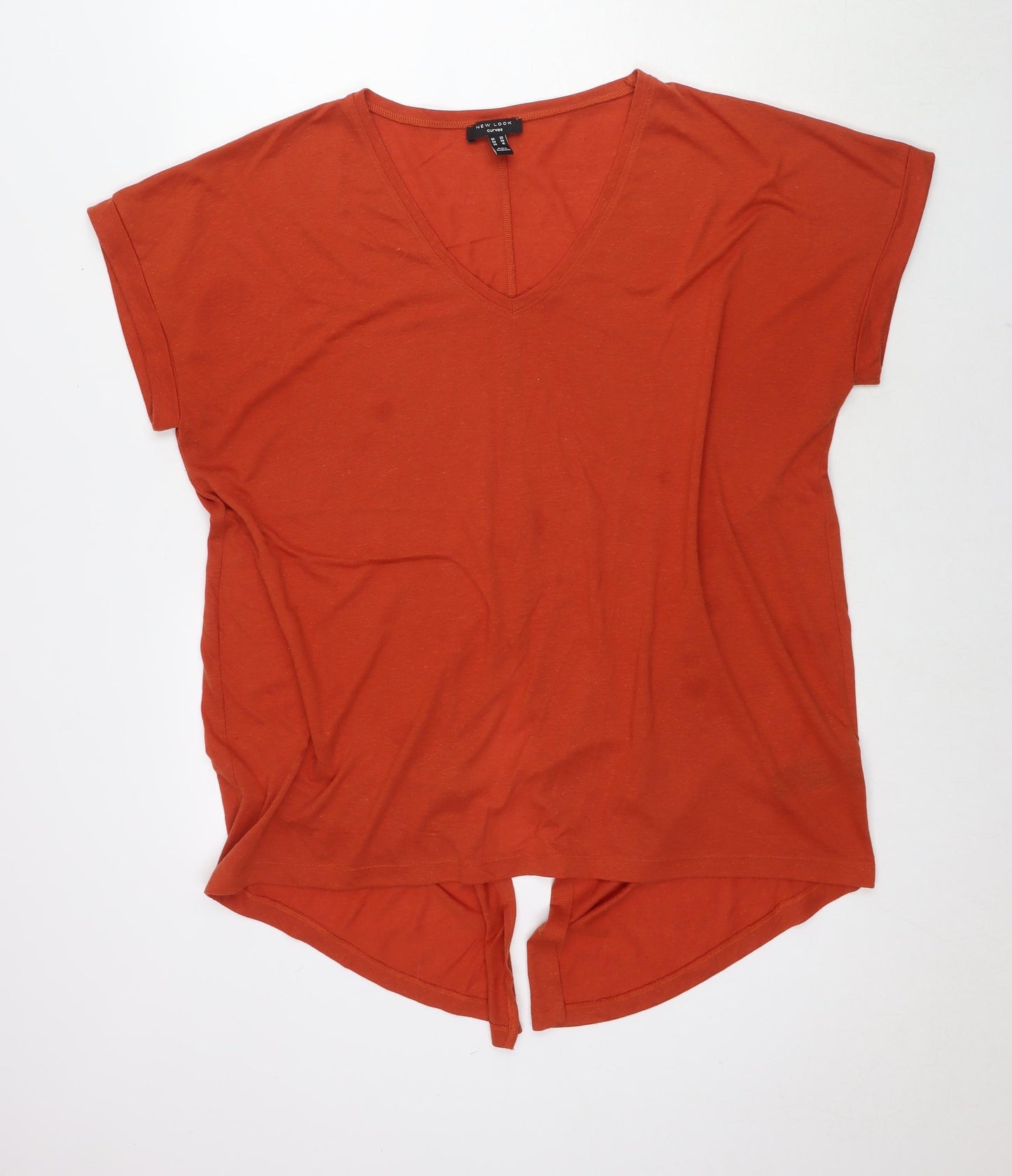 New Look Womens Brown Polyester Basic T-Shirt Size 20 Round Neck - Tie Detail Front