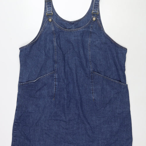 TU Womens Blue Cotton Pinafore/Dungaree Dress Size 22 Round Neck Button
