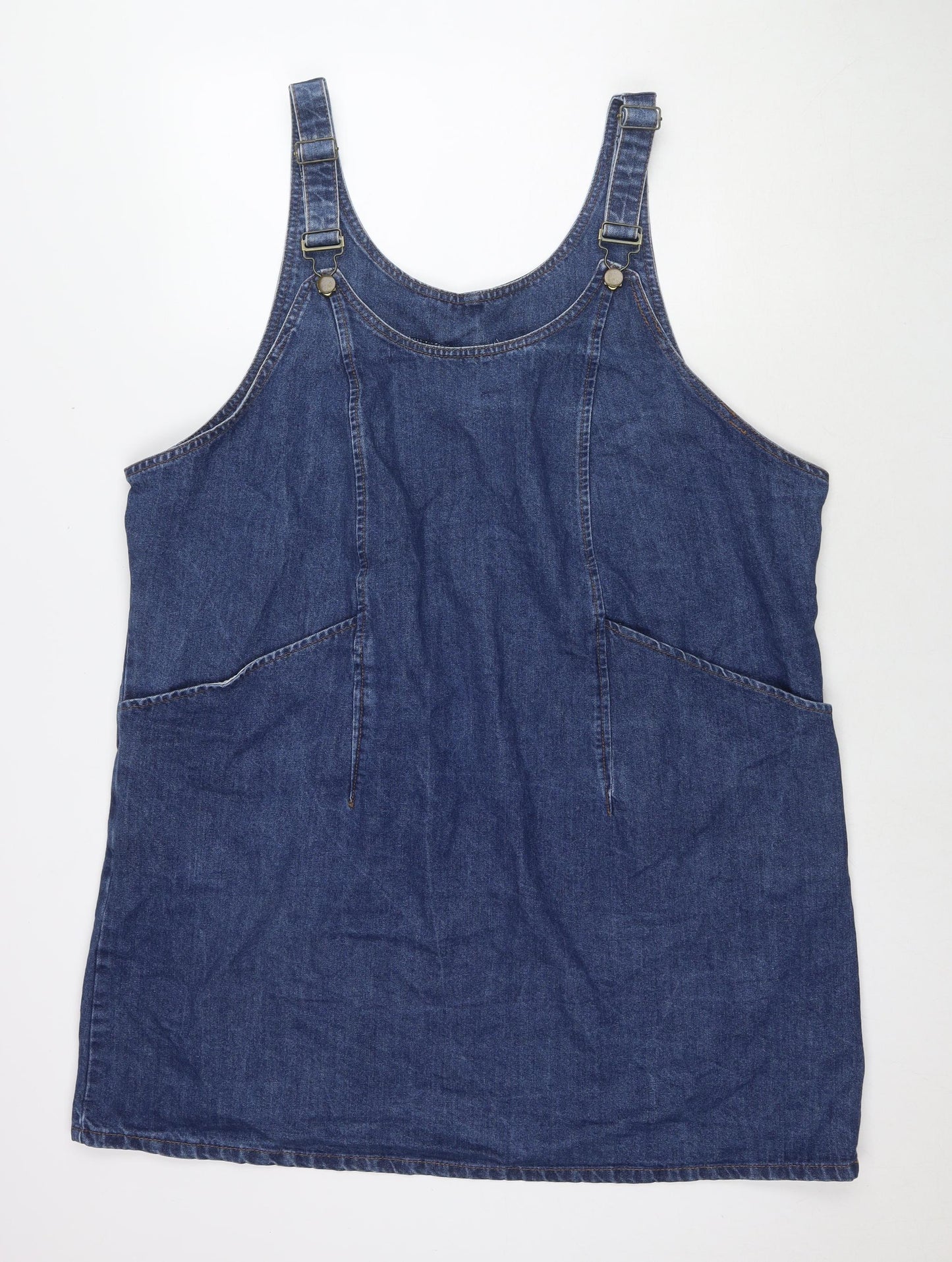 TU Womens Blue Cotton Pinafore/Dungaree Dress Size 22 Round Neck Button