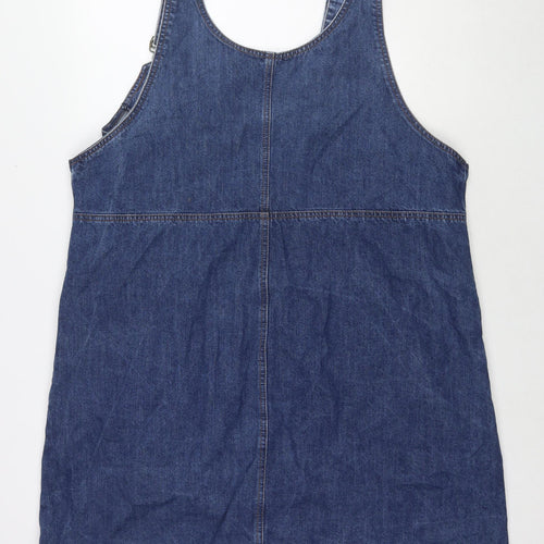 TU Womens Blue Cotton Pinafore/Dungaree Dress Size 22 Round Neck Button