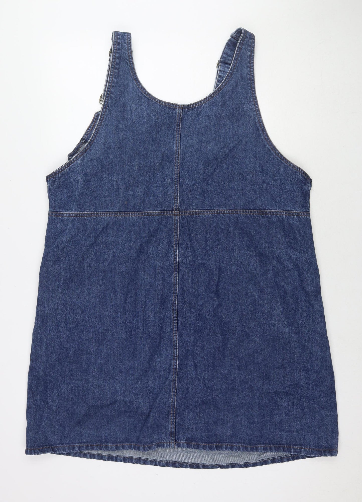 TU Womens Blue Cotton Pinafore/Dungaree Dress Size 22 Round Neck Button
