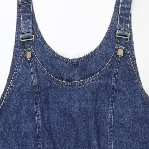 TU Womens Blue Cotton Pinafore/Dungaree Dress Size 22 Round Neck Button