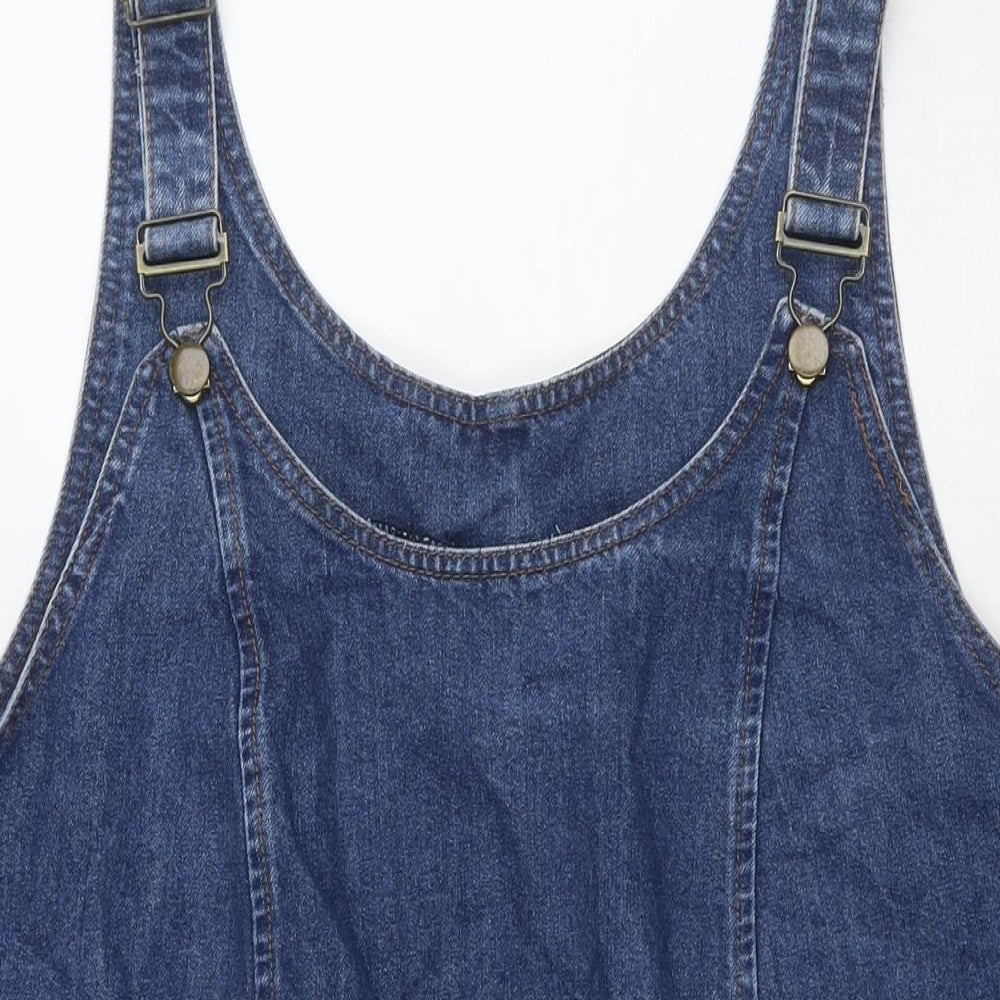 TU Womens Blue Cotton Pinafore/Dungaree Dress Size 22 Round Neck Button