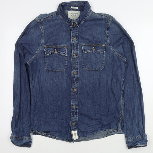 Abercrombie & Fitch Mens Blue Cotton Button-Up Size L Collared Button