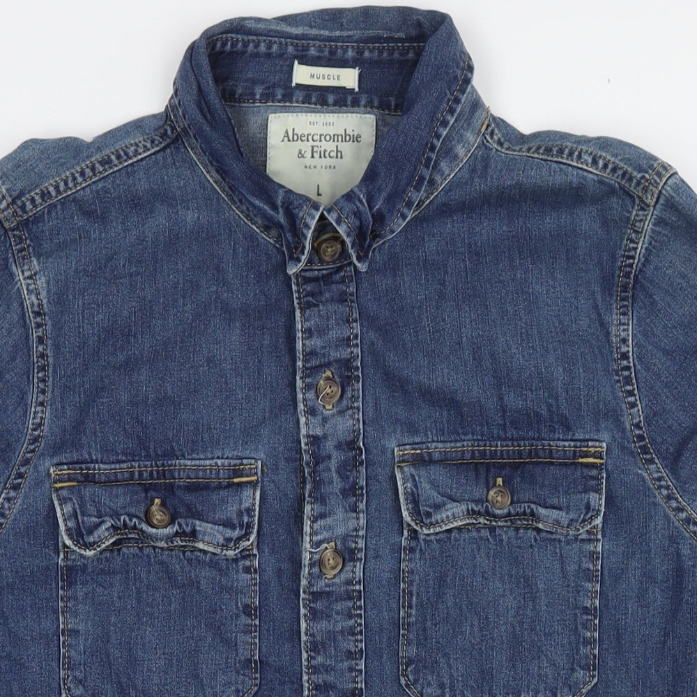 Abercrombie & Fitch Mens Blue Cotton Button-Up Size L Collared Button