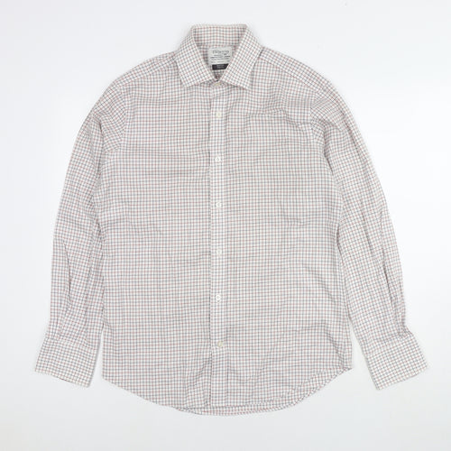 T.M.Lewin Mens White Check Cotton Dress Shirt Size 15.5 Collared Button