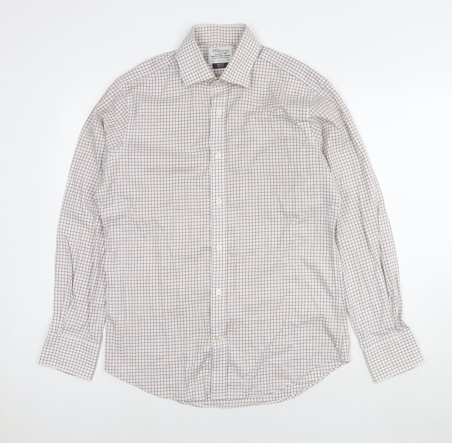 T.M.Lewin Mens White Check Cotton Dress Shirt Size 15.5 Collared Button