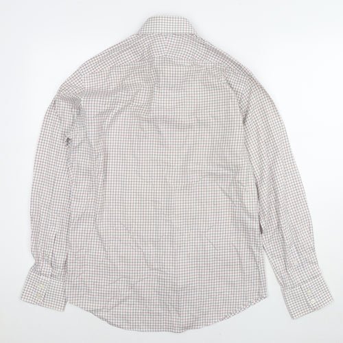 T.M.Lewin Mens White Check Cotton Dress Shirt Size 15.5 Collared Button