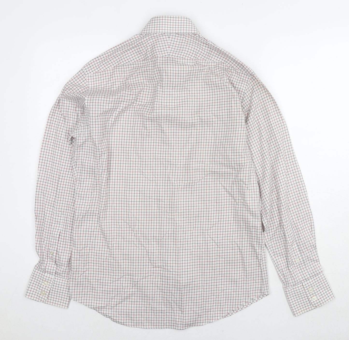 T.M.Lewin Mens White Check Cotton Dress Shirt Size 15.5 Collared Button