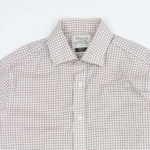 T.M.Lewin Mens White Check Cotton Dress Shirt Size 15.5 Collared Button