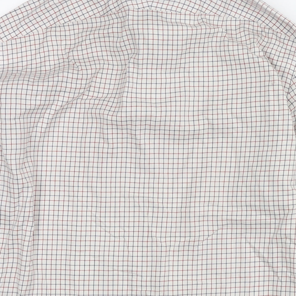 T.M.Lewin Mens White Check Cotton Dress Shirt Size 15.5 Collared Button