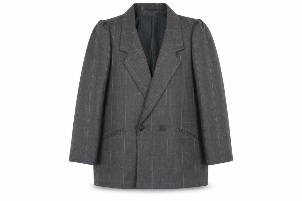 Front view of C&A women’s grey check polyester jacket blazer, size UK 18