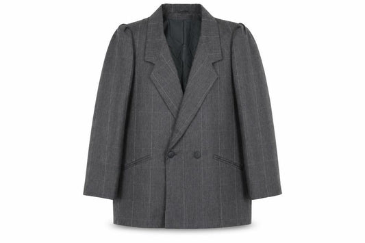 Front view of C&A women’s grey check polyester jacket blazer, size UK 18