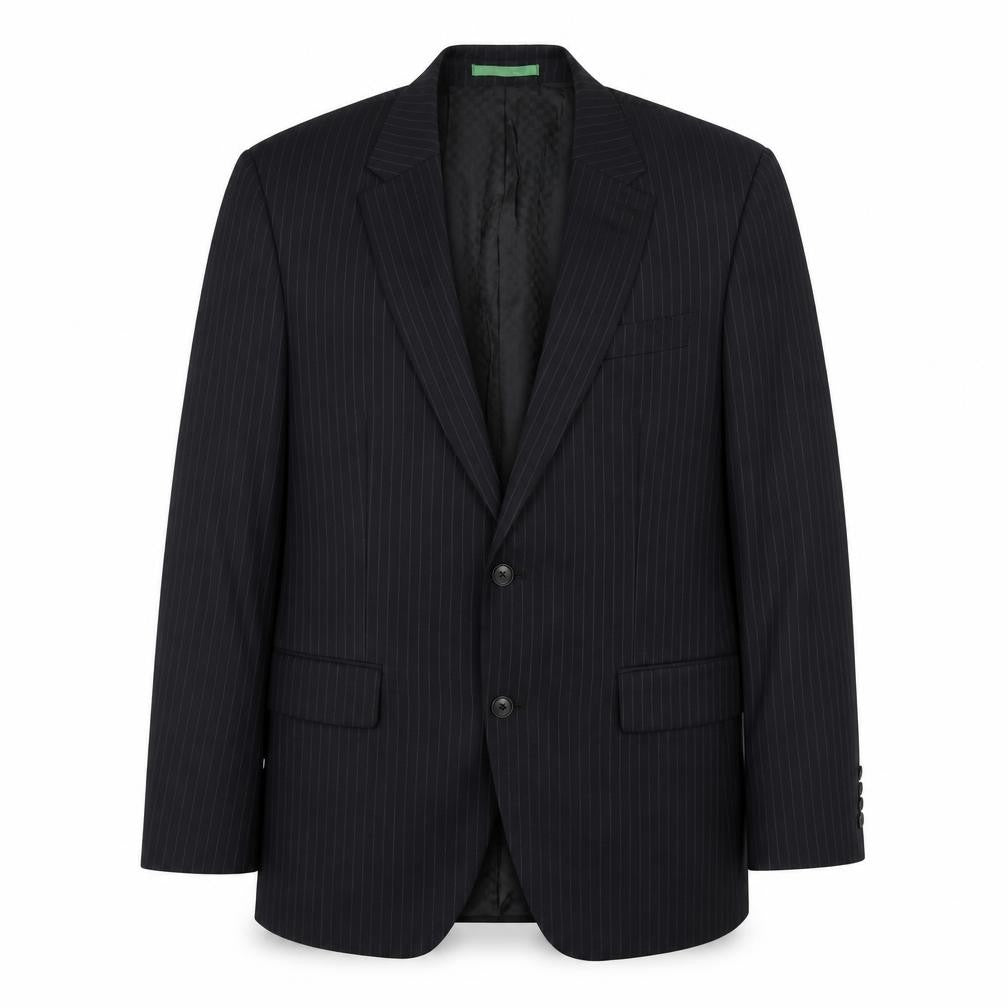 Front view of Next men’s black striped wool jacket blazer, size 40, regular