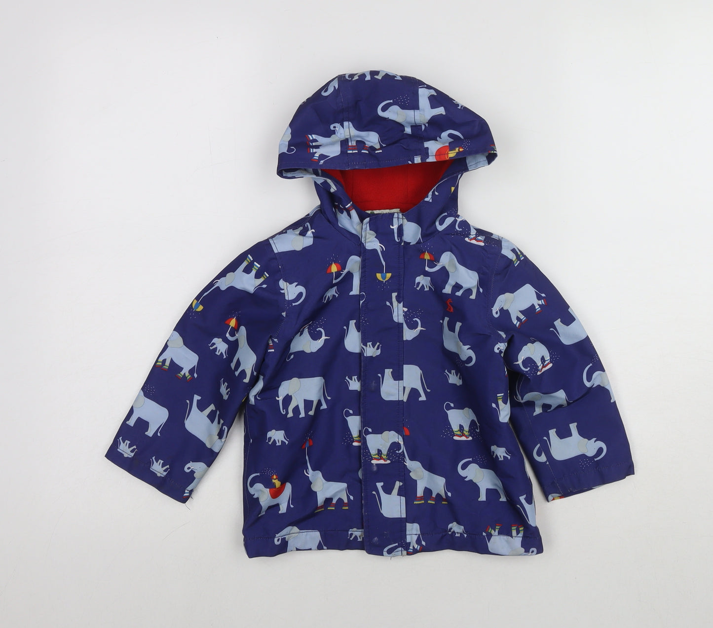 Joules Boys Blue Rain Coat Jacket Size 2-3 Years Zip - Elephants