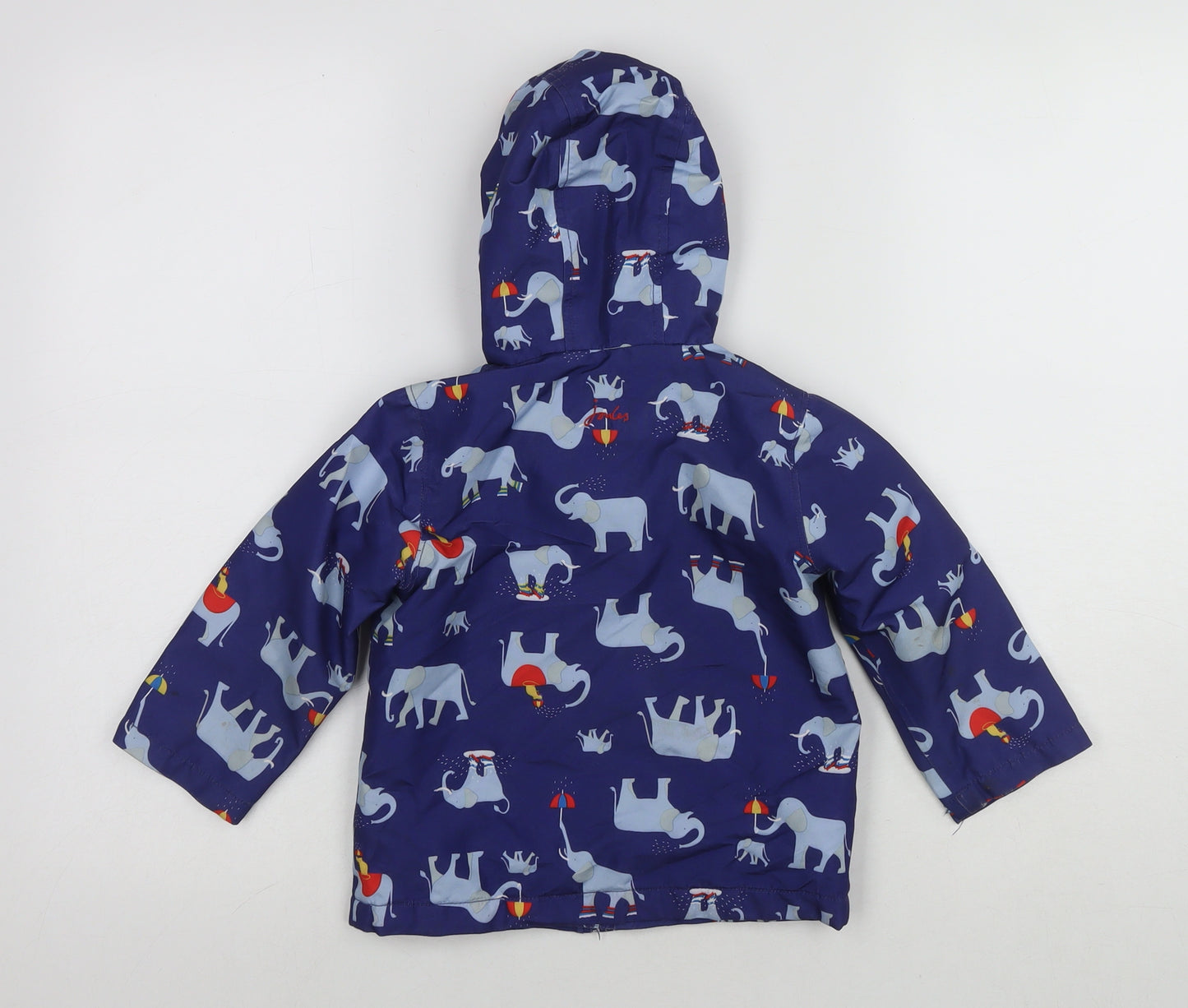 Joules Boys Blue Rain Coat Jacket Size 2-3 Years Zip - Elephants