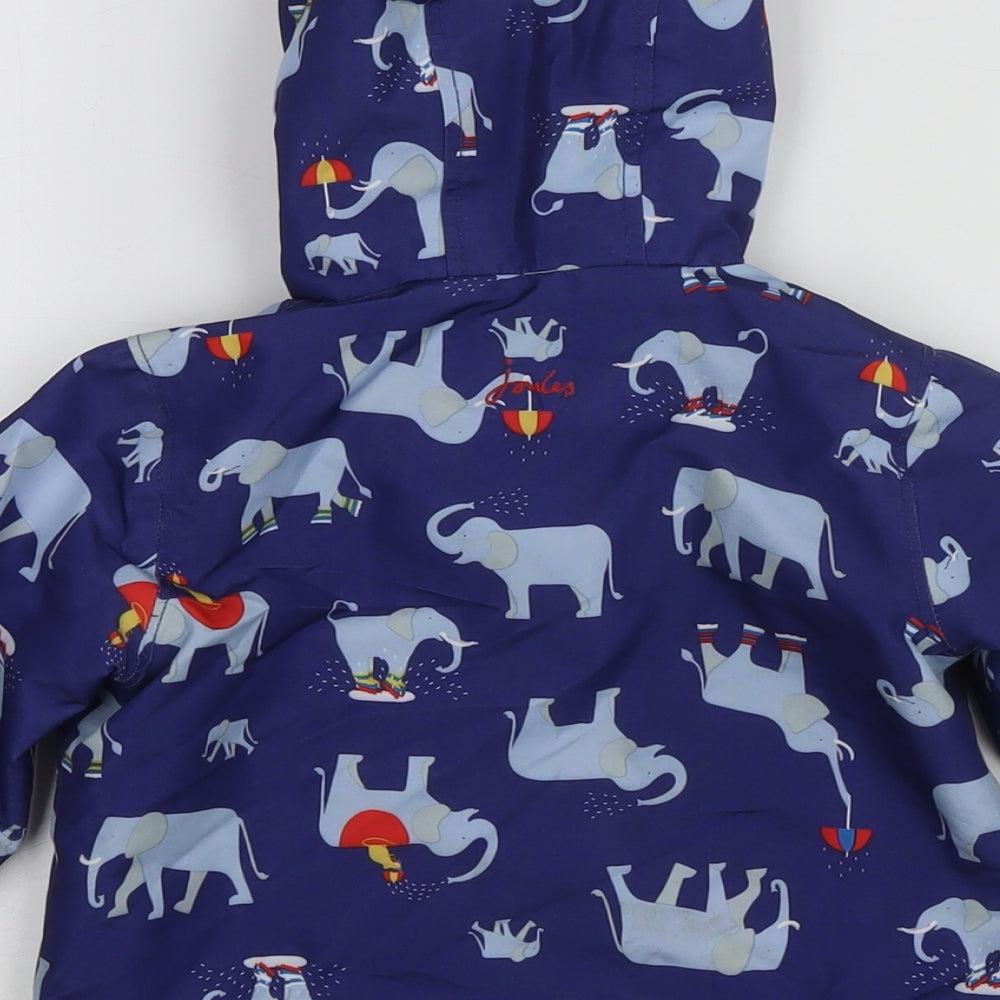 Joules Boys Blue Rain Coat Jacket Size 2-3 Years Zip - Elephants