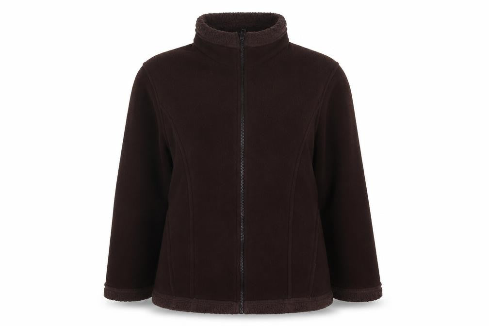 Front view of Marks & Spencer women’s brown jacket, size UK 14, zip