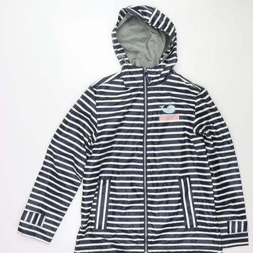 Charles River Apparel Womens Blue Striped Rain Coat Jacket Size S Zip