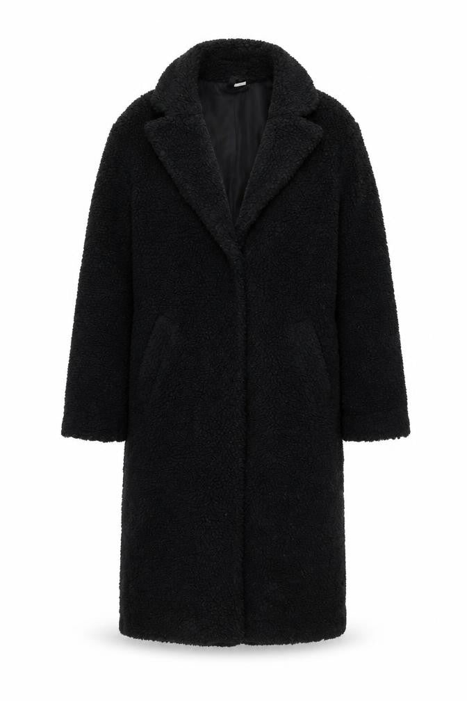 Front view of Divided by H&M women’s black overcoat coat size 2xs button