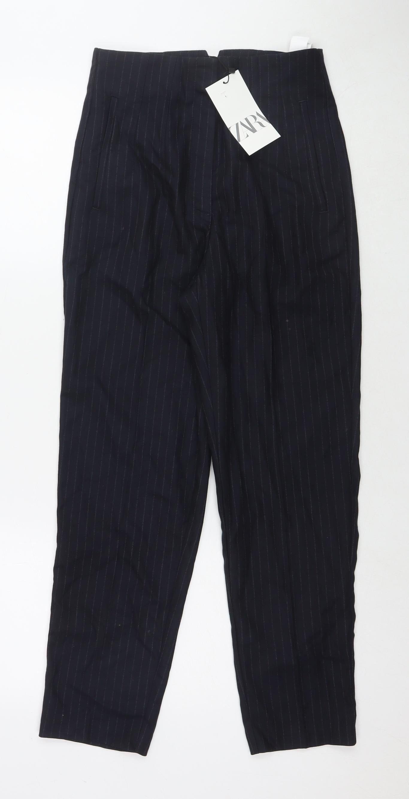 Zara Womens Blue Polyester Trousers Size S L26 in Regular Zip