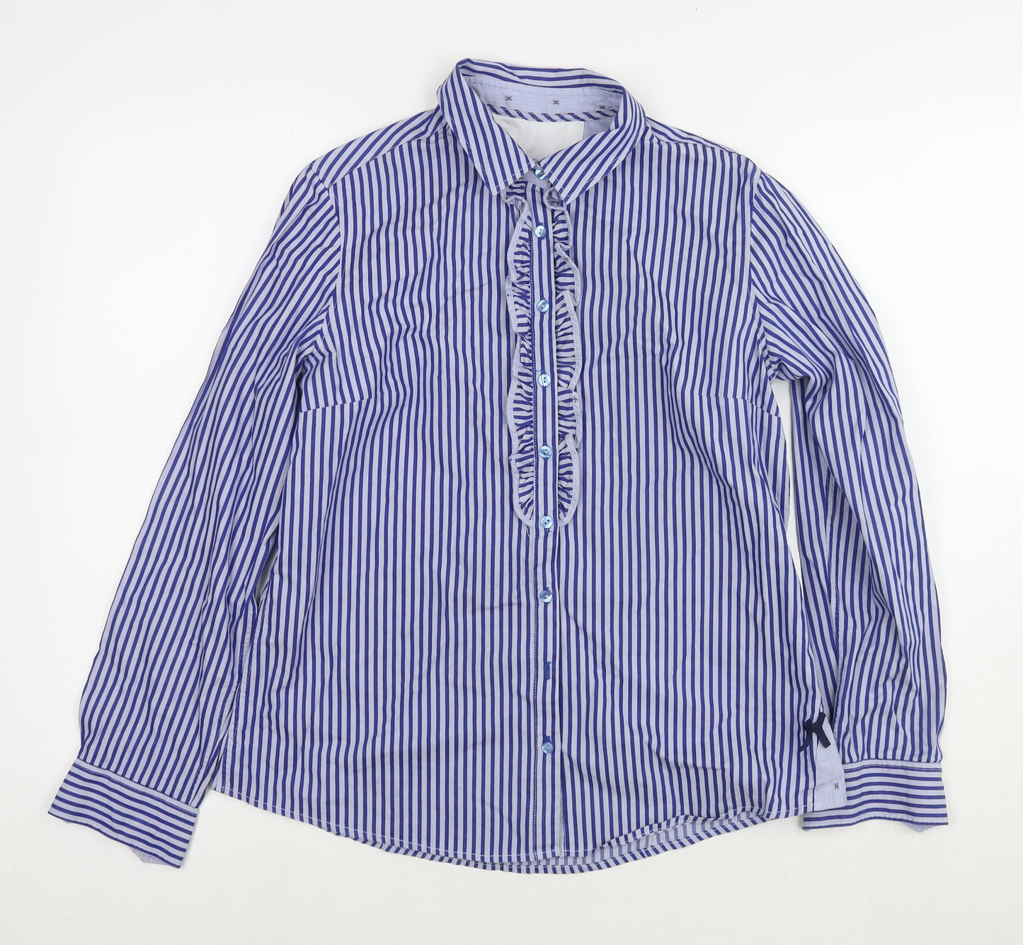 Bariloche Womens Blue Striped Cotton Basic Button-Up Size 10 Collared