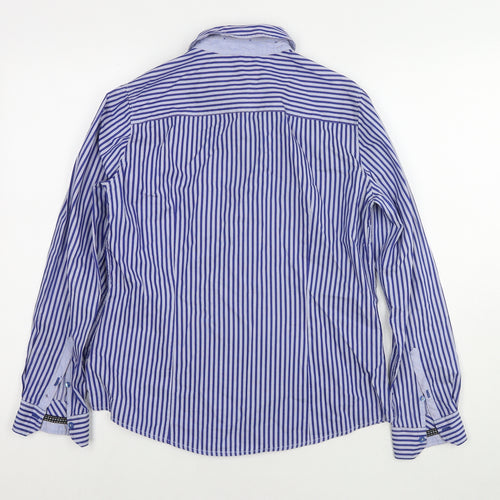 Bariloche Womens Blue Striped Cotton Basic Button-Up Size 10 Collared