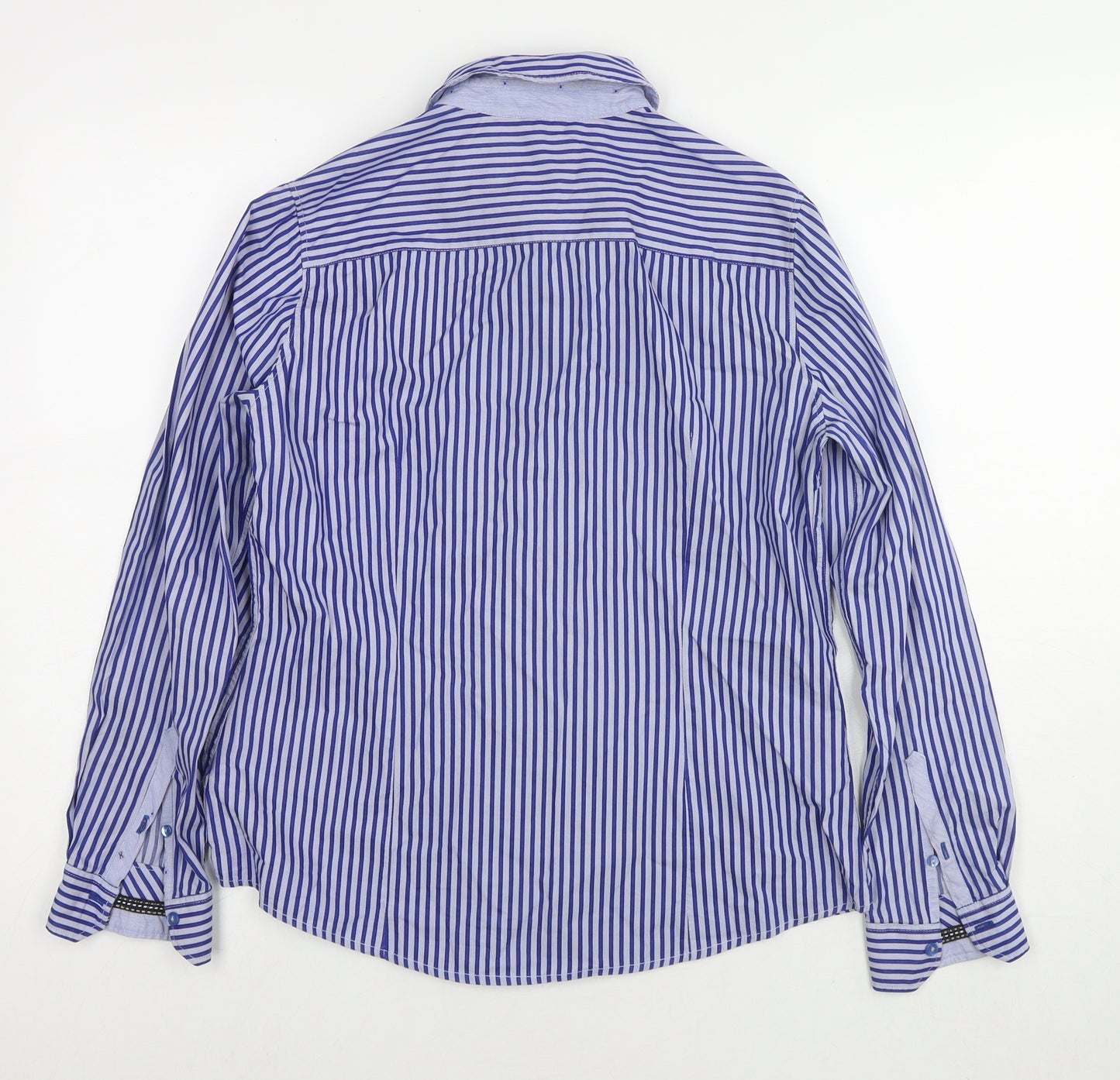 Bariloche Womens Blue Striped Cotton Basic Button-Up Size 10 Collared