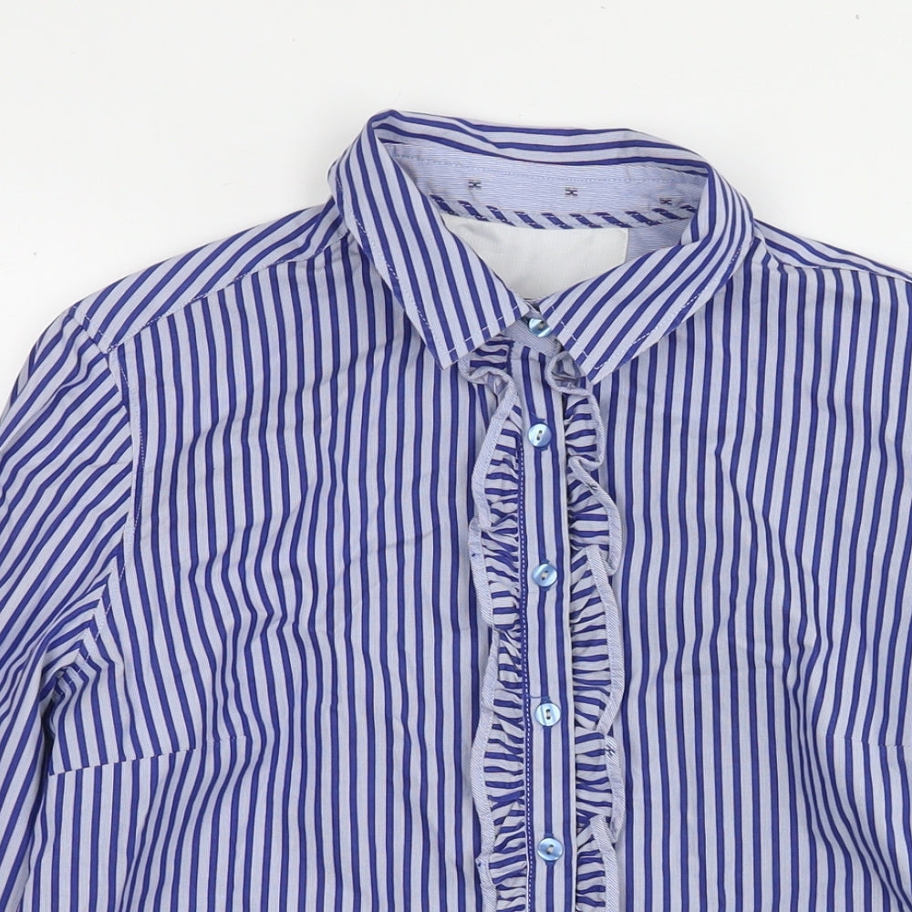 Bariloche Womens Blue Striped Cotton Basic Button-Up Size 10 Collared