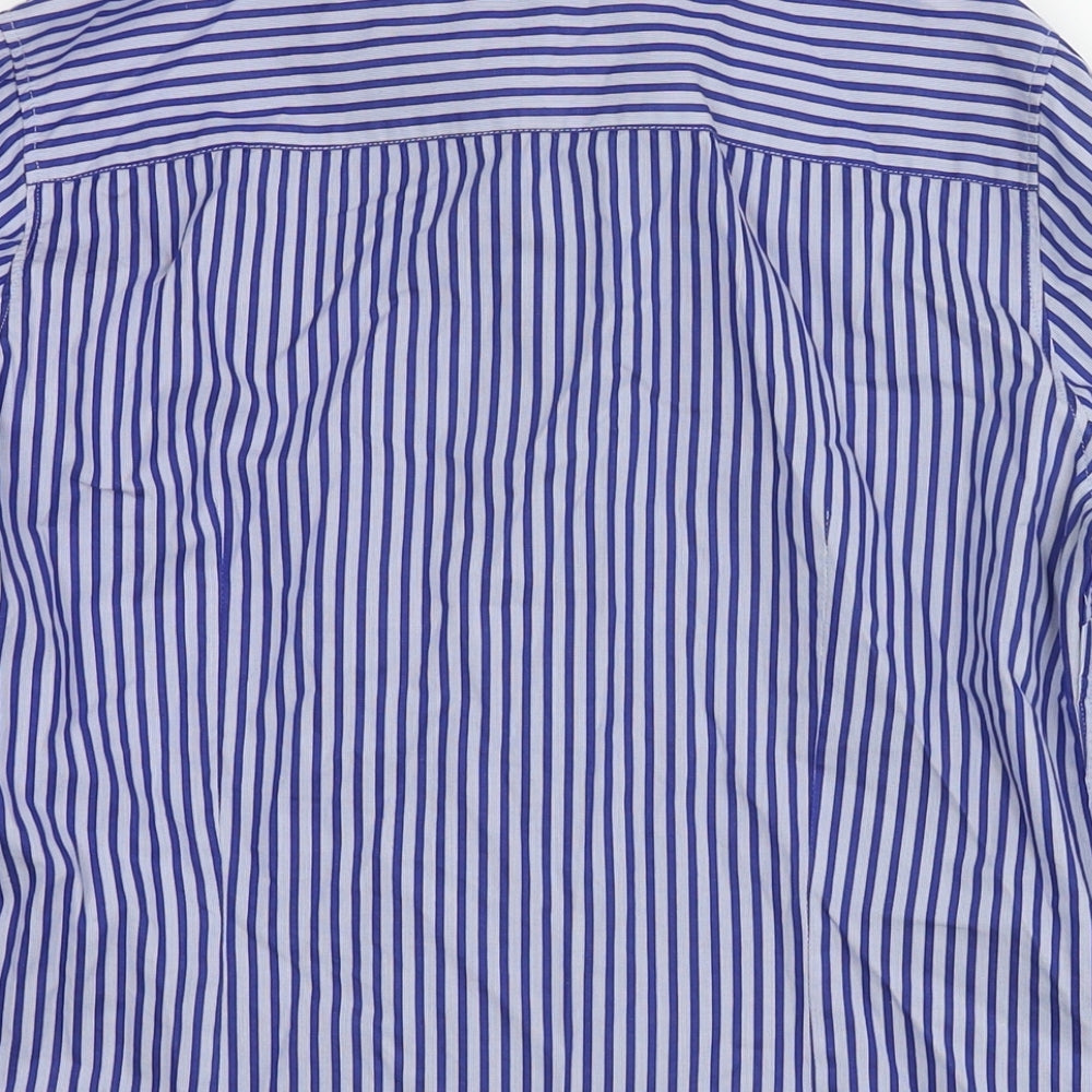Bariloche Womens Blue Striped Cotton Basic Button-Up Size 10 Collared
