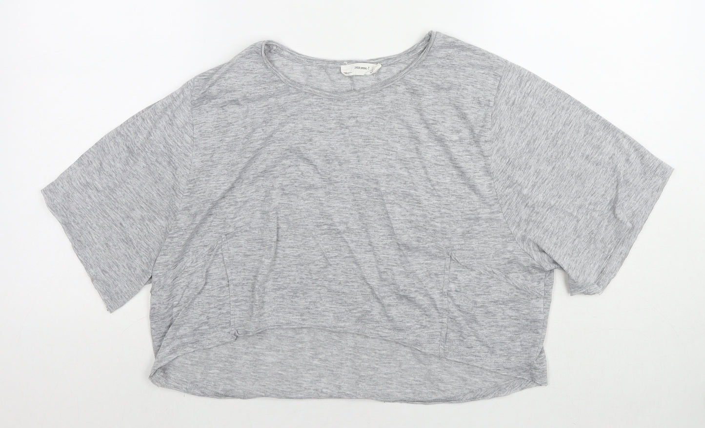 Zara Womens Grey Polyester Blend Cropped T-Shirt Size M Round Neck