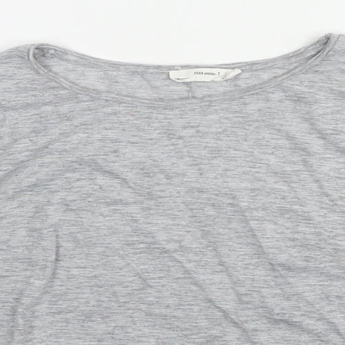 Zara Womens Grey Polyester Blend Cropped T-Shirt Size M Round Neck