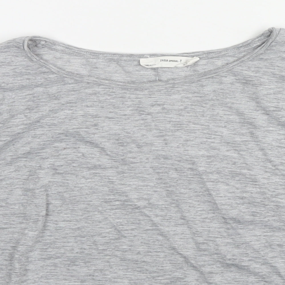 Zara Womens Grey Polyester Blend Cropped T-Shirt Size M Round Neck