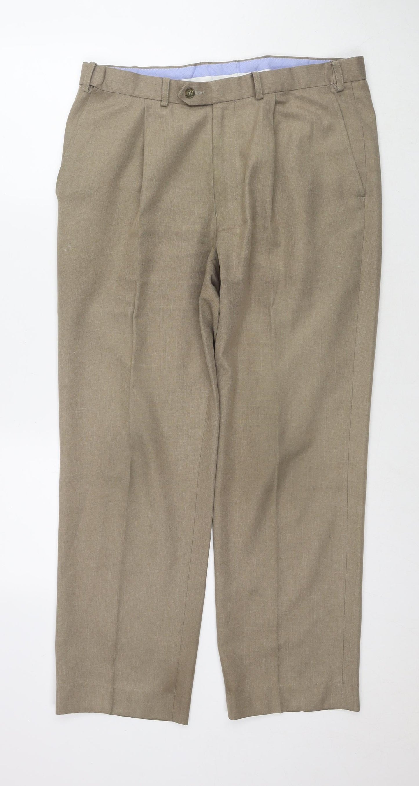 Marks and Spencer Mens Beige Polyester Trousers Size 34 in L29 in Regular Zip