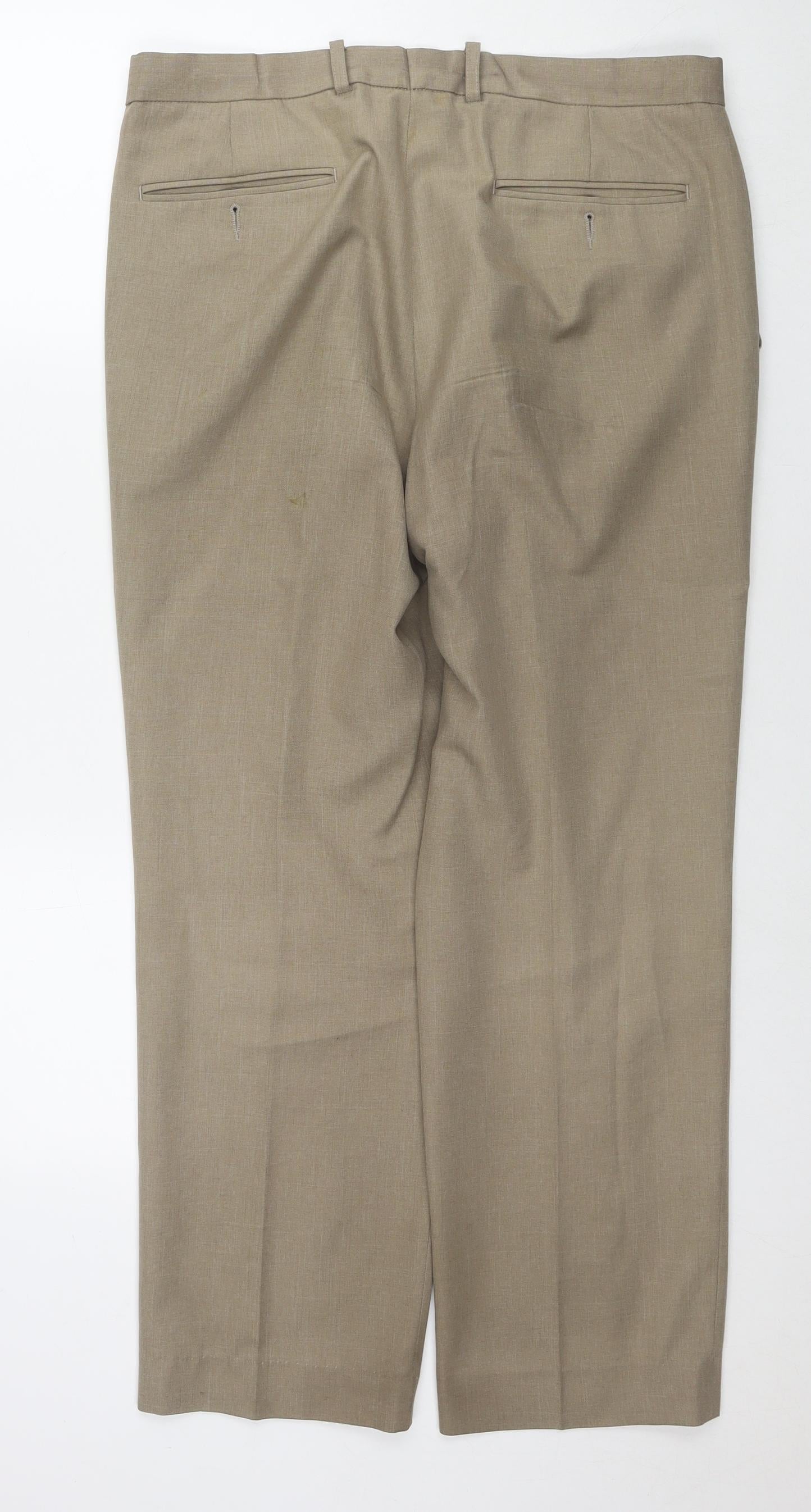 Marks and Spencer Mens Beige Polyester Trousers Size 34 in L29 in Regular Zip