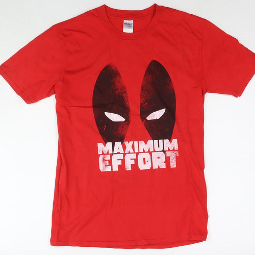 Deadpool Mens Red Cotton T-Shirt Size M Round Neck