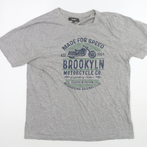 Studio Womens Grey Cotton Basic T-Shirt Size M Round Neck - Made for Speed Motorcycle