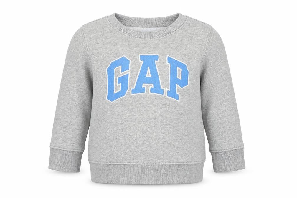 Front view of Gap girls’ grey cotton pullover sweatshirt, size 2, years pullover - logo