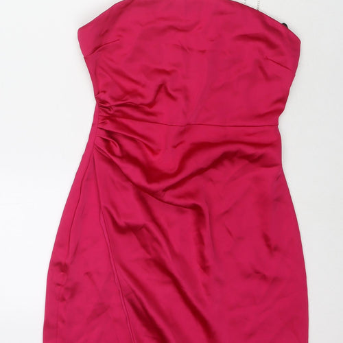 Zara Womens Pink Polyester Mini Size S Square Neck Zip - Jeweled Detail